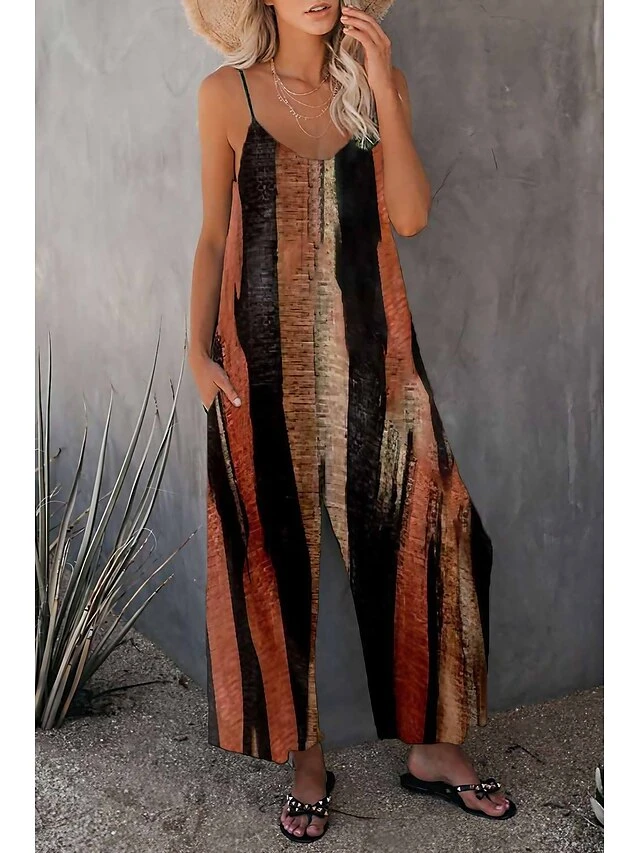 Women's Overall Print Floral U Neck Holiday Daily Vacation Straight Regular Fit Sleeveless Sleeveless Black Blue Brown S M L Summer 1 Women's Overall Print Floral U Neck Holiday Daily Vacation Straight Regular Fit Sleeveless Sleeveless Black Blue Brown S M L Summer