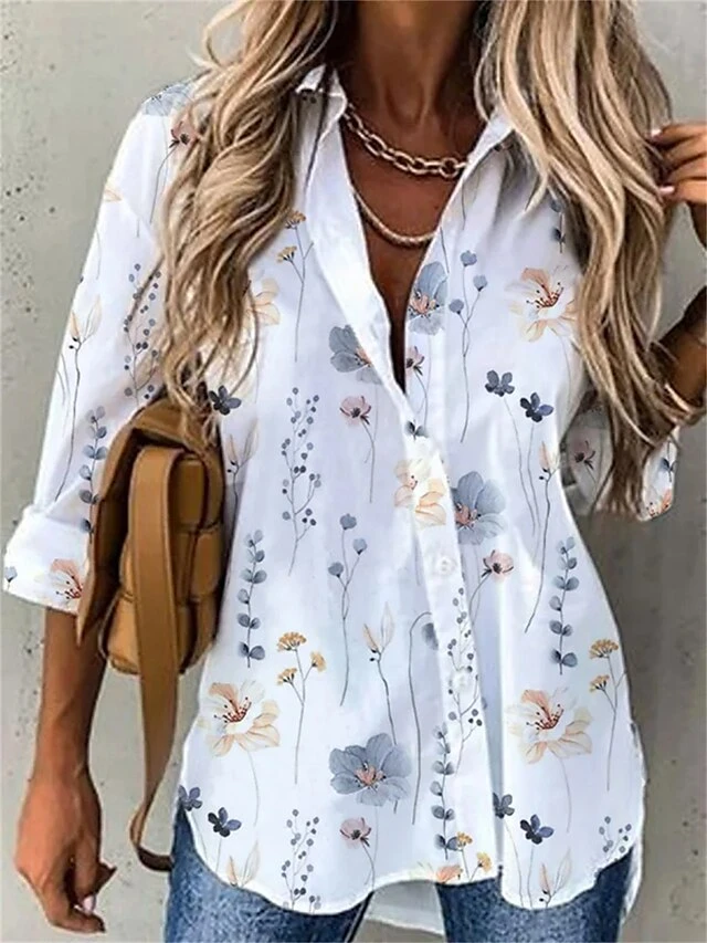 Women's Shirt Blouse White Yellow Blue Floral Button Print Long Sleeve Casual Holiday Daily Basic Shirt Collar Regular Fit Floral Fall & Winter 1 Women's Shirt Blouse White Yellow Blue Floral Button Print Long Sleeve Casual Holiday Daily Basic Shirt Collar Regular Fit Floral Fall & Winter