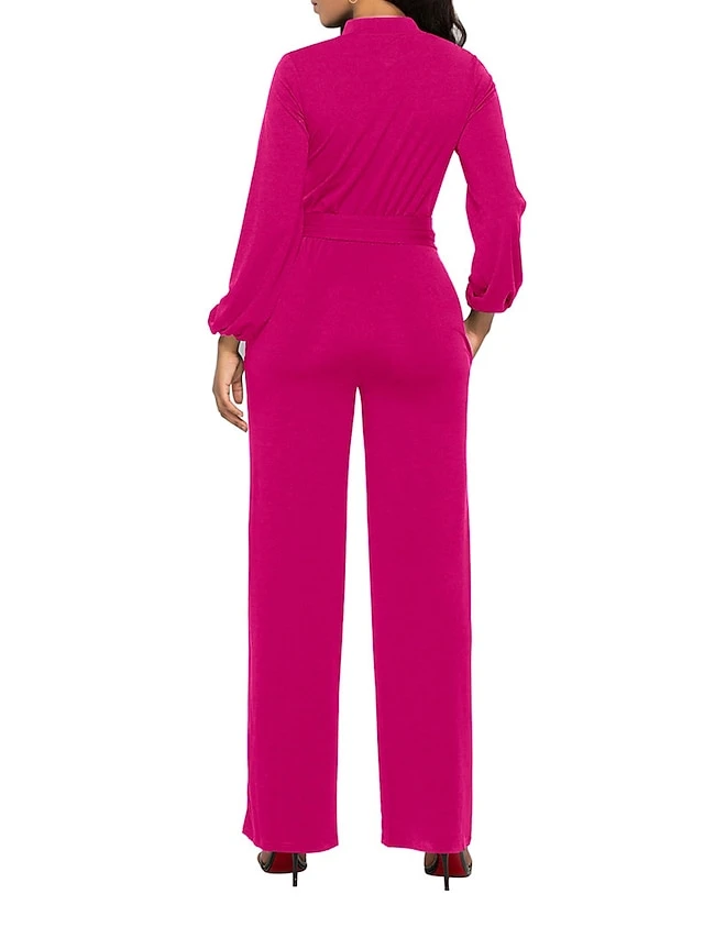 Women's Jumpsuit Lace Up Pocket Solid Color Stand Collar Streetwear Xmas Street Christmas Daily Regular Fit Long Sleeve Black Wine Red S M L Fall 16 Women's Jumpsuit Lace Up Pocket Solid Color Stand Collar Streetwear Xmas Street Christmas Daily Regular Fit Long Sleeve Black Wine Red S M L Fall - Image 16