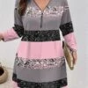 Women's Plus Size Curve Casual Dress Winter Dress Stripe Mini Dress Long Sleeve Print V Neck Fashion Outdoor Pink Blue Fall Winter L XL 2XL 3XL 4XL