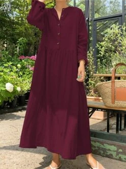 Women's Casual Dress Cotton Linen Dress Swing Dress Maxi Long Dress Linen Basic Classic Outdoor Daily Vacation V Neck Ruched Button Long Sleeve Summer Spring Fall 2023 Loose Fit Black Wine Apricot 14 Women's Casual Dress Cotton Linen Dress Swing Dress Maxi Long Dress Linen Basic Classic Outdoor Daily Vacation V Neck Ruched Button Long Sleeve Summer Spring Fall 2023 Loose Fit Black Wine Apricot -Cheap Plus Fit Dress Store vymijg1690268467288