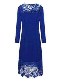 Women‘s Plus Size Curve Party Dress Lace Dress Cocktail Dress Midi Dress Black Wine Blue Long Sleeve Pure Color Lace Summer Spring Fall Crew Neck Fashion Winter Dress Birthday Wedding Guest 2023 -Cheap Plus Fit Dress Store vyuzzj1690875121625
