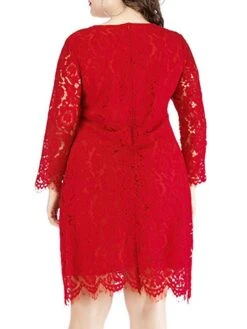 Women‘s Plus Size Curve Lace Dress Work Dress A Line Dress Solid Color Midi Dress Long Sleeve Lace Crew Neck Fashion Office Black White Spring Fall L XL XXL 3XL 4XL -Cheap Plus Fit Dress Store waxhtc1673001185241