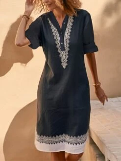 Women's Shirt Dress Casual Dress Cotton Linen Dress Midi Dress Polyester Fashion Casual Daily Outdoor Daily Vacation Shirt Collar Button Print 3/4 Length Sleeve Spring Fall Autumn 2023 Loose Fit Black 5 Women's Shirt Dress Casual Dress Cotton Linen Dress Midi Dress Polyester Fashion Casual Daily Outdoor Daily Vacation Shirt Collar Button Print 3/4 Length Sleeve Spring Fall Autumn 2023 Loose Fit Black -Cheap Plus Fit Dress Store wbdgve1692178262633