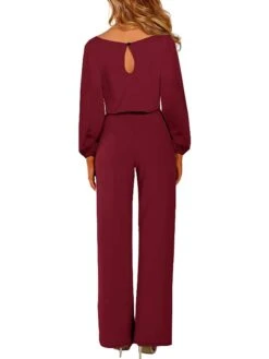 Women's Jumpsuit Lace Up Solid Color Crew Neck Streetwear Daily Vacation Regular Fit Long Sleeve Black Wine Army Green S M L Spring -Cheap Plus Fit Dress Store wbgyix1674008911806