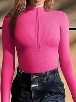 Women's Romper Zipper Solid Color Stand Collar Streetwear Street Daily Regular Fit Long Sleeve Dark Brown Black White S M L Fall -Cheap Plus Fit Dress Store wbtfto1697521349821