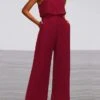 Women's Jumpsuit Lace Up Solid Color Crew Neck Elegant Daily Vacation Straight Regular Fit Sleeveless Wine S M L Spring