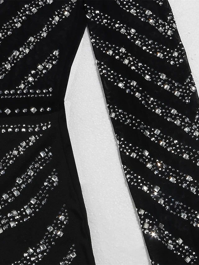 Women's Romper Mesh Beaded Solid Color Stand Collar Active Street Going Out Regular Fit Long Sleeve Black S M L Fall 9 Women's Romper Mesh Beaded Solid Color Stand Collar Active Street Going Out Regular Fit Long Sleeve Black S M L Fall - Image 9