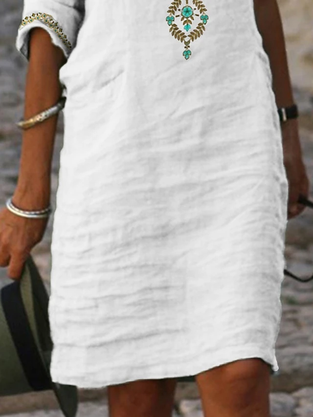 Women's Casual Dress Cotton Dress Shift Dress Mini Dress Cotton Blend Fashion Modern Outdoor Daily Split Neck Button Print Half Sleeve Summer Spring Fall 2023 Regular Fit White Floral S M L XL 2XL 3 Women's Casual Dress Cotton Dress Shift Dress Mini Dress Cotton Blend Fashion Modern Outdoor Daily Split Neck Button Print Half Sleeve Summer Spring Fall 2023 Regular Fit White Floral S M L XL 2XL - Image 3