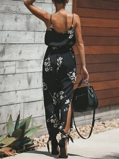 Women's Jumpsuit Drawstring Floral V Neck Casual Daily Holiday Harem Regular Fit Spaghetti Strap White Wine Army Green S M L Summer -Cheap Plus Fit Dress Store wdhb1596435465441