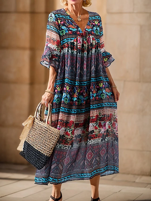 Women's Casual Dress Cotton Linen Dress Swing Dress Midi Dress Linen / Cotton Blend Fashion Classic Outdoor Daily Holiday V Neck Ruched Ruffle 3/4 Length Sleeve Fall Winter Autumn 2023 Loose Fit Blue 1 Women's Casual Dress Cotton Linen Dress Swing Dress Midi Dress Linen / Cotton Blend Fashion Classic Outdoor Daily Holiday V Neck Ruched Ruffle 3/4 Length Sleeve Fall Winter Autumn 2023 Loose Fit Blue