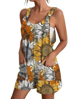 Womens Jumpsuits Casual Summer Overall Patch Pocket Print Floral Crew Neck Streetwear Daily Vacation Regular Fit Sleeveless Black White Yellow S M L -Cheap Plus Fit Dress Store wdwown1684214509634