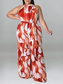 Women's Jumpsuit High Waist Print Floral Crew Neck Casual Daily Holiday Regular Fit Sleeveless Red Blue Purple XL XXL 3XL Spring