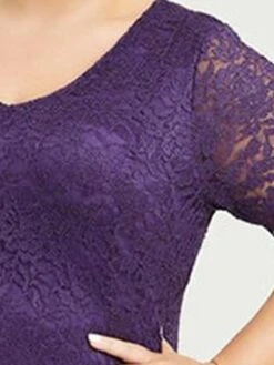 Women's Plus Size Curve Party Dress Lace Dress Cocktail Dress Midi Dress Blue Purple Half Sleeve Pure Color Lace Summer Spring Fall V Neck Fashion Birthday Wedding Guest Vacation 2023 XL XXL 3XL -Cheap Plus Fit Dress Store webhgy1692156270189