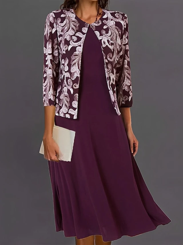 Women's Casual Dress Dress Set Two Piece Dress Midi Dress Black Wine Navy Blue 3/4 Length Sleeve Print Print Winter Fall Autumn Crew Neck Stylish 2023 S M L XL XXL 3XL 1 Women's Casual Dress Dress Set Two Piece Dress Midi Dress Black Wine Navy Blue 3/4 Length Sleeve Print Print Winter Fall Autumn Crew Neck Stylish 2023 S M L XL XXL 3XL