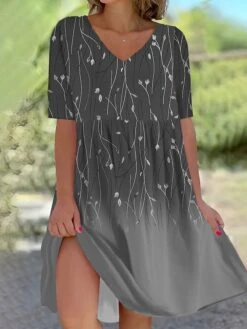 Women's Casual Dress Cotton Linen Dress Swing Dress Mini Dress Polyester Fashion Casual Daily Outdoor Daily Vacation V Neck Print Half Sleeve Summer Spring Fall 2023 Loose Fit White Navy Blue Royal -Cheap Plus Fit Dress Store weqdjv1689908190502