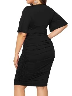 Women's Plus Size Curve Work Dress Bodycon Sheath Dress Plain Midi Dress Short Sleeve Ruched V Neck Fashion Office Black Royal Blue Fall Winter L XL XXL 3XL 4XL 31 Women's Plus Size Curve Work Dress Bodycon Sheath Dress Plain Midi Dress Short Sleeve Ruched V Neck Fashion Office Black Royal Blue Fall Winter L XL XXL 3XL 4XL -Cheap Plus Fit Dress Store wfxwzv1694151474890