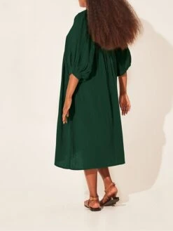 Women's Shirt Dress Casual Dress Midi Dress Outdoor Daily Date Cotton Basic Classic V Neck Ruched Long Sleeve Fall Winter 2023 Loose Fit Black Green Apricot Pure Color S M L XL -Cheap Plus Fit Dress Store wgpkgc1695096319807