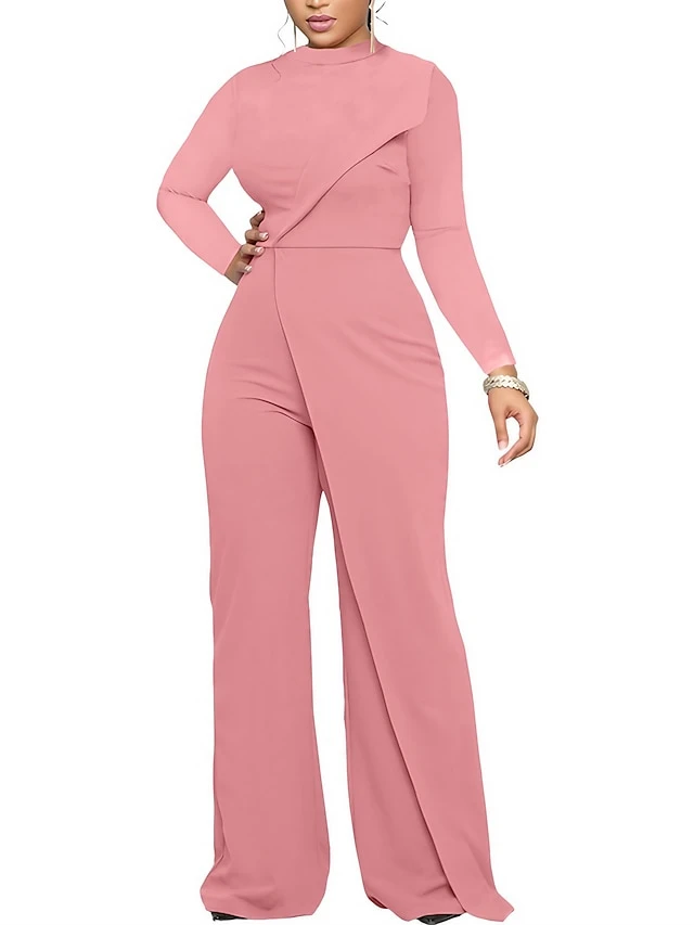 Women‘s Jumpsuit High Waist Solid Color Round Neck Pink Fall Winter Streetwear Wedding Street Regular Fit Long Sleeve Black Fuchsia S M L 1 Women‘s Jumpsuit High Waist Solid Color Round Neck Pink Fall Winter Streetwear Wedding Street Regular Fit Long Sleeve Black Fuchsia S M L
