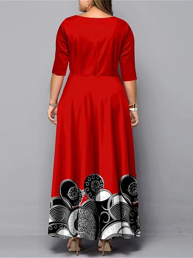 Women‘s Christmas Plus Size Curve Work Dress Semi Formal Dress A Line Dress Fashion Long Dress Maxi Dress Cut Out Print Crew Neck 3/4 Length Sleeve Polka Dot Print Loose Fit Black Red Spring Fall 6 Women‘s Christmas Plus Size Curve Work Dress Semi Formal Dress A Line Dress Fashion Long Dress Maxi Dress Cut Out Print Crew Neck 3/4 Length Sleeve Polka Dot Print Loose Fit Black Red Spring Fall - Image 6