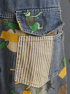 Women‘s Jumpsuit Pocket Print Animal Denim Square Neck Active Street Daily Loose Fit Sleeveless Blue M L XL Fall -Cheap Plus Fit Dress Store wingto1693532828740