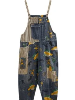 Women‘s Jumpsuit Pocket Print Animal Denim Square Neck Active Street Daily Loose Fit Sleeveless Blue M L XL Fall -Cheap Plus Fit Dress Store wjfcjx1693532822604