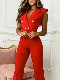 Women's Jumpsuit Zipper Button Front Solid Color Shirt Collar Business Evening Party Work Elegant Straight Regular Fit Sleeveless Blue Black Red S M L Summer 8 Women's Jumpsuit Zipper Button Front Solid Color Shirt Collar Business Evening Party Work Elegant Straight Regular Fit Sleeveless Blue Black Red S M L Summer -Cheap Plus Fit Dress Store wjlmyv1651116766719