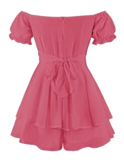Women's Romper Ruffle Solid Color Off Shoulder Active Street Daily Regular Fit Short Sleeve Green Blue Pink S M L Spring -Cheap Plus Fit Dress Store wjxsem1643274615591