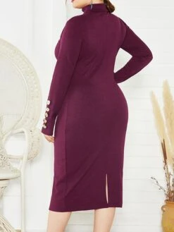 Women's Plus Size Curve Casual Dress Sweater Dress Bodycon Plain Midi Dress Long Sleeve Button Turtleneck Fashion Outdoor Wine Dark Blue Fall Winter XL XXL 3XL 4XL 5XL 37 Women's Plus Size Curve Casual Dress Sweater Dress Bodycon Plain Midi Dress Long Sleeve Button Turtleneck Fashion Outdoor Wine Dark Blue Fall Winter XL XXL 3XL 4XL 5XL -Cheap Plus Fit Dress Store wkdaqp1694489898536