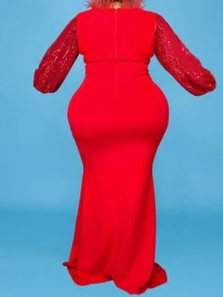 Women‘s Plus Size Curve Party Dress Solid Color Stand Collar Long Sleeve Winter Fall Elegant Formal Maxi Long Dress Party Evening Party Dress -Cheap Plus Fit Dress Store wkdmge1671416168719