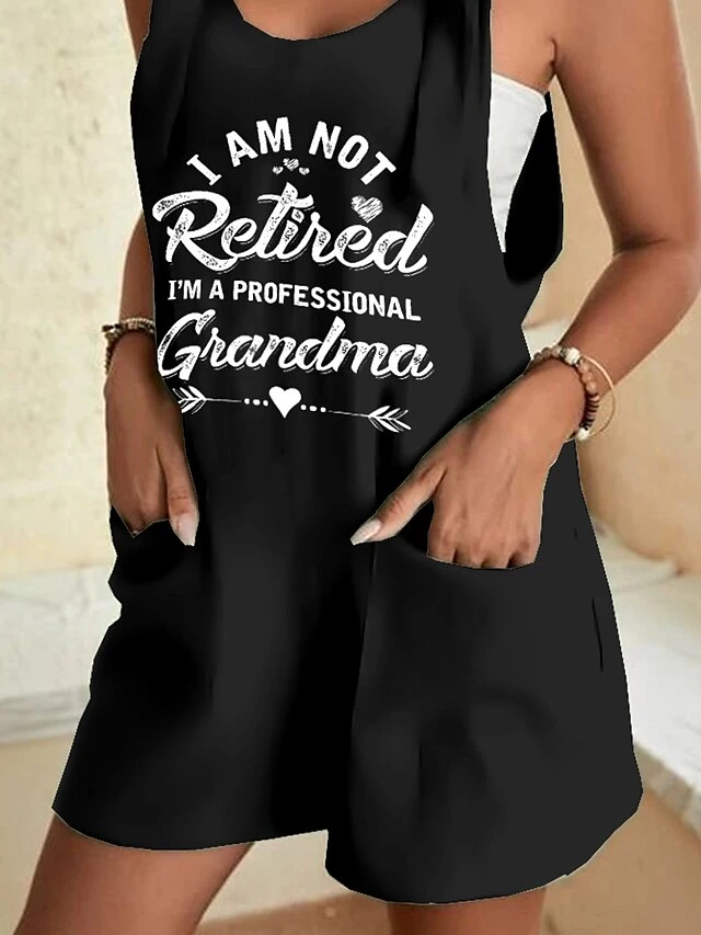 Women's Overall Pocket Print Letter U Neck Casual Daily Baggy Shorts Loose Fit Strap Sleeveless Black White S M L Summer 3 Women's Overall Pocket Print Letter U Neck Casual Daily Baggy Shorts Loose Fit Strap Sleeveless Black White S M L Summer - Image 3