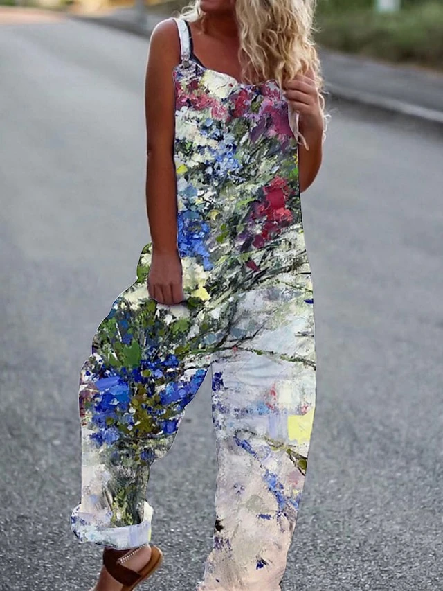 Women's Overall Print Floral Square Neck Casual Daily Vacation Harem Loose Fit Sleeveless White Yellow Light Green S M L Summer 7 Women's Overall Print Floral Square Neck Casual Daily Vacation Harem Loose Fit Sleeveless White Yellow Light Green S M L Summer - Image 7