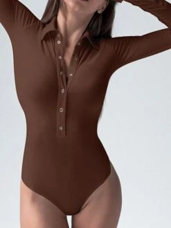 Women's Bodysuit Button Solid Color Shirt Collar Streetwear Home Street Regular Fit Long Sleeve Black Brown White S M L Spring Cold Weather 28 Women's Bodysuit Button Solid Color Shirt Collar Streetwear Home Street Regular Fit Long Sleeve Black Brown White S M L Spring Cold Weather -Cheap Plus Fit Dress Store wlwwmk1643192270892