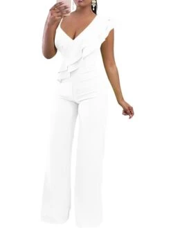 Women's Jumpsuit Ruffle Backless Solid Color One Shoulder Elegant Party Homecoming Wide Leg Regular Fit Sleeveless Wine Army Green White S M L Spring 33 Women's Jumpsuit Ruffle Backless Solid Color One Shoulder Elegant Party Homecoming Wide Leg Regular Fit Sleeveless Wine Army Green White S M L Spring -Cheap Plus Fit Dress Store wlypps1642503384980