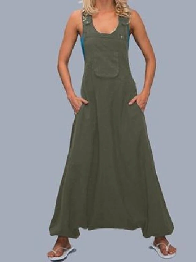 Black Jumpsuit For Women Overall Pocket Solid Color Crew Neck Casual Vacation Cargo Pants Loose Fit Sleeveless Light Blue Wine Red ArmyGreen S M L Spring 2 Black Jumpsuit For Women Overall Pocket Solid Color Crew Neck Casual Vacation Cargo Pants Loose Fit Sleeveless Light Blue Wine Red ArmyGreen S M L Spring - Image 2