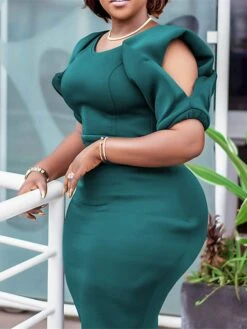 Women‘s Plus Size Curve Party Dress Solid Color V Neck Short Sleeve Spring Fall Work Formal Midi Dress Party Date Dress -Cheap Plus Fit Dress Store wmhped1661334434271