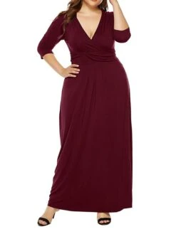 Women's Plus Size Curve Party Dress Swing Dress Formal Dress Plain Long Dress Maxi Dress 3/4 Length Sleeve Ruched Crew Neck Fashion Party Black Wine Fall Winter L XL XXL 3XL 24 Women's Plus Size Curve Party Dress Swing Dress Formal Dress Plain Long Dress Maxi Dress 3/4 Length Sleeve Ruched Crew Neck Fashion Party Black Wine Fall Winter L XL XXL 3XL -Cheap Plus Fit Dress Store wmpyta1694151474837