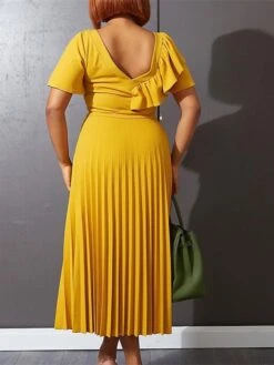 Women‘s Plus Size Curve Party Dress Solid Color V Neck Ruched Short Sleeve Fall Spring Work Prom Dress Maxi Long Dress Party Holiday Dress Ruffle -Cheap Plus Fit Dress Store wngpsk1648636995827
