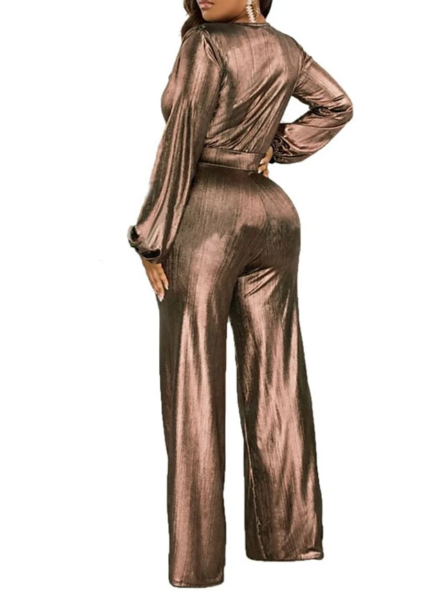 Women's Jumpsuit High Waist Maillard Sequin Solid Color V Neck Elegant Party Bar Regular Fit Long Sleeve Green Black Silver S M L Winter Cold Weather 2 Women's Jumpsuit High Waist Maillard Sequin Solid Color V Neck Elegant Party Bar Regular Fit Long Sleeve Green Black Silver S M L Winter Cold Weather - Image 2