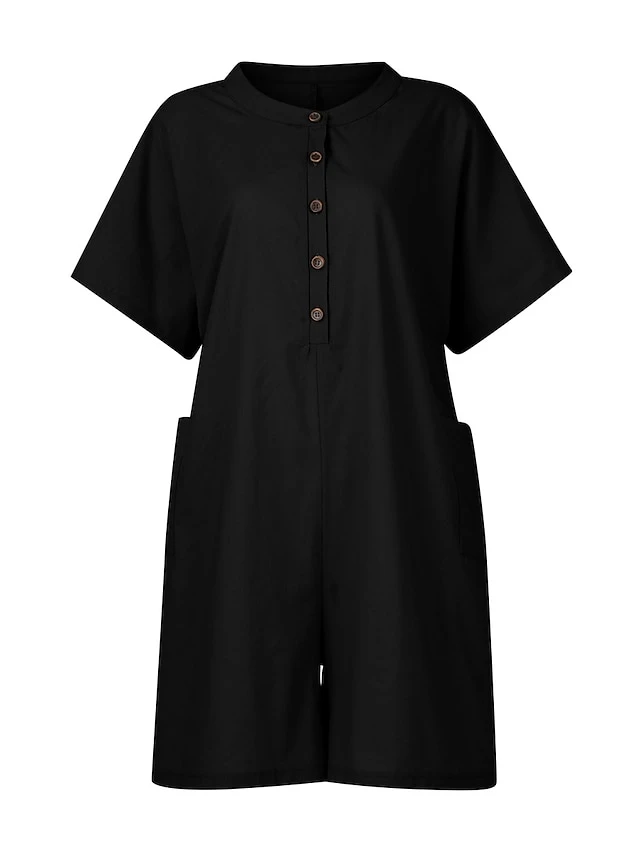 Women's Romper Button Solid Color Crew Neck Basic Street Daily Regular Fit Short Sleeve Black White Yellow S M L Summer 12 Women's Romper Button Solid Color Crew Neck Basic Street Daily Regular Fit Short Sleeve Black White Yellow S M L Summer - Image 12
