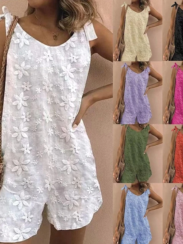 White Jumpsuits For Women Summer Romper Solid Color V Neck Holiday Daily Holiday Regular Fit Sleeveless Sleeveless Black Yellow S M L 1 White Jumpsuits For Women Summer Romper Solid Color V Neck Holiday Daily Holiday Regular Fit Sleeveless Sleeveless Black Yellow S M L