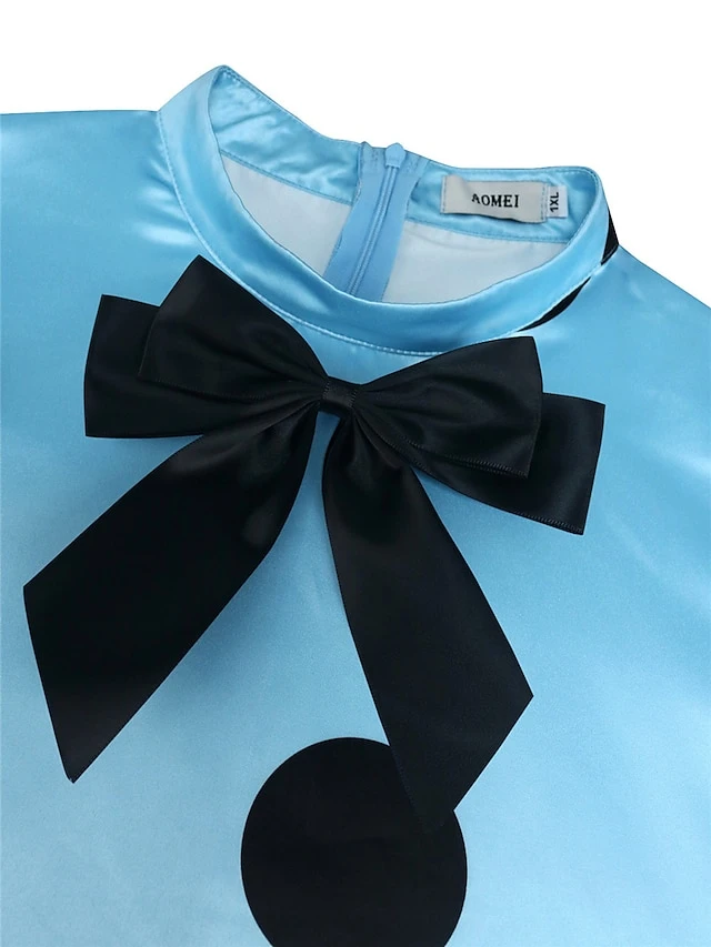 Women‘s Plus Size Curve Party Dress Cocktail Dress Wedding Guest Dress Midi Dress Blue Short Sleeve Polka Dot Patchwork Summer Spring Fall Stand Collar Fashion Wedding Guest Vacation 2023 4 Women‘s Plus Size Curve Party Dress Cocktail Dress Wedding Guest Dress Midi Dress Blue Short Sleeve Polka Dot Patchwork Summer Spring Fall Stand Collar Fashion Wedding Guest Vacation 2023 - Image 4