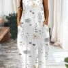 Women‘s Plus Size Curve Casual Dress Strap Dress Leaf Floral Long Dress Maxi Dress Sleeveless Print Strap Romantic Daily White Yellow Summer Spring L XL XXL 3XL 4XL
