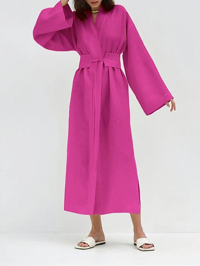 Women's Casual Dress Cotton Dress Wrap Dress Maxi Long Dress Cotton Fashion Basic Outdoor Daily Holiday V Neck Split Tie Belt Long Sleeve Fall Winter Autumn 2023 Loose Fit Navy Blue Green Rose Red 2 Women's Casual Dress Cotton Dress Wrap Dress Maxi Long Dress Cotton Fashion Basic Outdoor Daily Holiday V Neck Split Tie Belt Long Sleeve Fall Winter Autumn 2023 Loose Fit Navy Blue Green Rose Red - Image 2