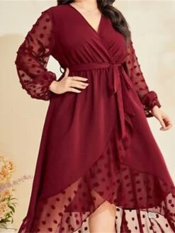 Women's Plus Size Prom Dress Party Dress Wedding Guest Dress Long Dress Maxi Dress Wine Long Sleeve Pure Color Lace Up Fall Winter Autumn V Neck Fashion Winter Dress Wedding Guest Evening Party Loose -Cheap Plus Fit Dress Store wrnuzu1693205398321