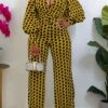 Women's Jumpsuit High Waist Print Print V Neck Streetwear Office Work Regular Fit Long Sleeve Yellow Red S M L Fall