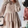 Women's Shirt Dress Casual Dress Mini Dress Outdoor Daily Date Polyester Fashion Modern Crew Neck Ruched Ruffle Long Sleeve Fall Winter 2023 Loose Fit Black Pink Green Plain S M L XL