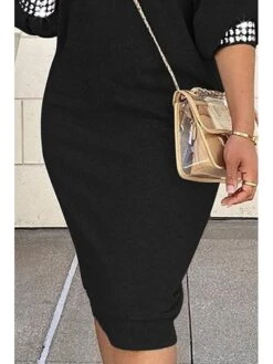 Women‘s Plus Size Curve Work Dress Pure Color Spaghetti Straps 3/4 Length Sleeve Spring Fall Stylish Elegant Midi Dress Formal Work Dress