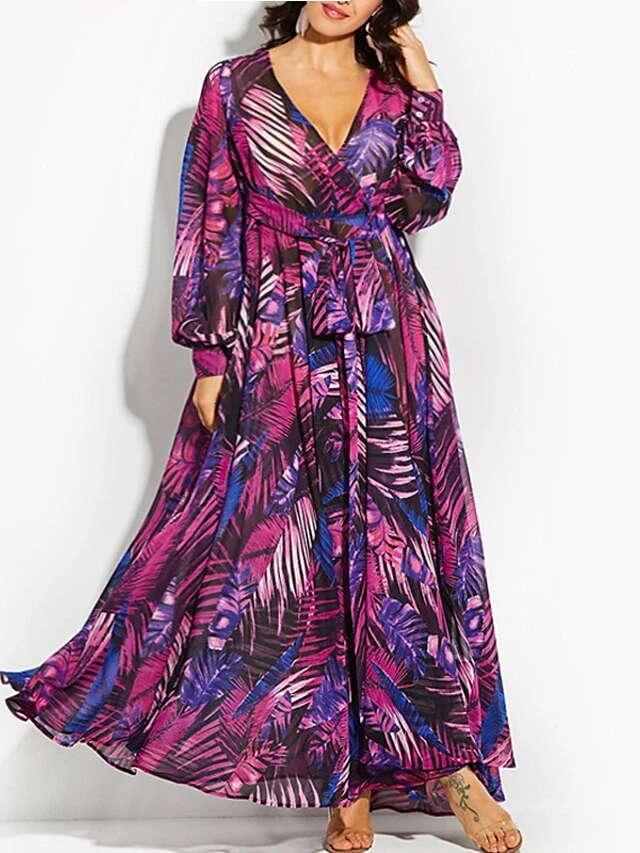Women's Plus Size A Line Dress Floral V Neck Print Lantern Sleeve Long Sleeve Fall Spring Casual Mumu Maxi Long Dress Daily Holiday Dress 4 Women's Plus Size A Line Dress Floral V Neck Print Lantern Sleeve Long Sleeve Fall Spring Casual Mumu Maxi Long Dress Daily Holiday Dress - Image 4