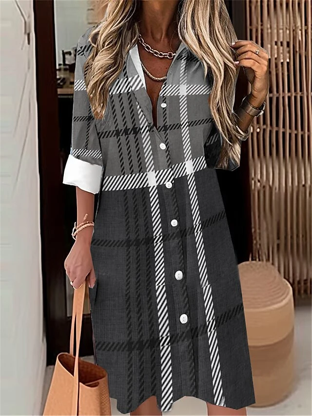 Women's Shirt Dress Casual Dress Midi Dress Outdoor Office Daily Polyester Fashion Modern Shirt Collar Button Pocket Long Sleeve Fall Winter 2023 Loose Fit Pink Brown Gray Plaid S M L XL 2XL 2 Women's Shirt Dress Casual Dress Midi Dress Outdoor Office Daily Polyester Fashion Modern Shirt Collar Button Pocket Long Sleeve Fall Winter 2023 Loose Fit Pink Brown Gray Plaid S M L XL 2XL - Image 2